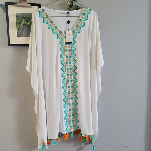 NEW Cabana Life Embroidered Pom Tassel Swim Cover Up S M - Picture 2 of 11